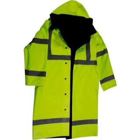 PETRA ROC INC Petra Roc 48" Waterproof Reversible Raincoat, ANSI Class 3, 300D Oxford/PU Coating, Lime/Black, 5XL LRC-48RV-C3-5X